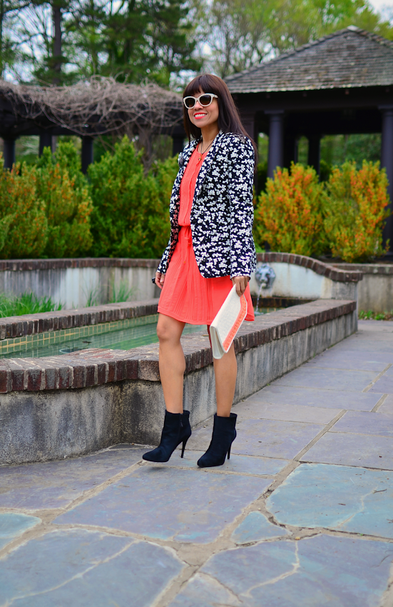 Outfit with coral dress