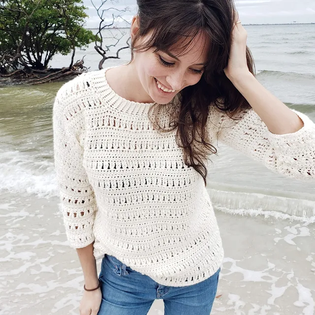 cream colored crochet sweater