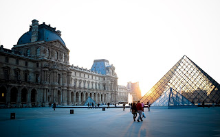 Paris Louvre Glass Pyramid Architecture Sun Lights HD Wallpaper