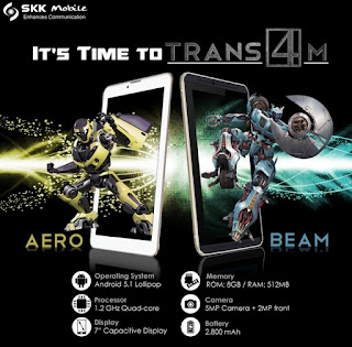 SKK Mobile Announces Trans4m Aero and Beam, 7-inch Quad Core Android Lollipop Tablets