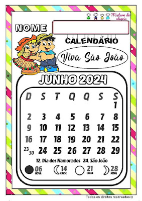 Calendário do ano de 2024 ilustrado