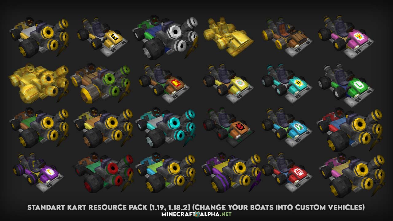 Minecraft Standart Kart Resource Pack [1.19, 1.18.2] (Change Your Boats Into Custom Vehicles)