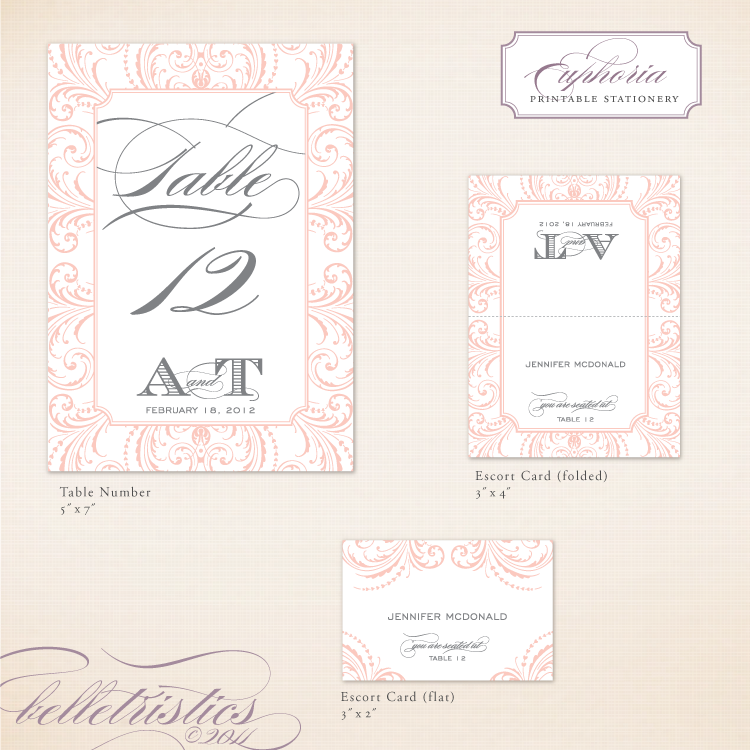 glamorous flourish printable wedding table number escort card design