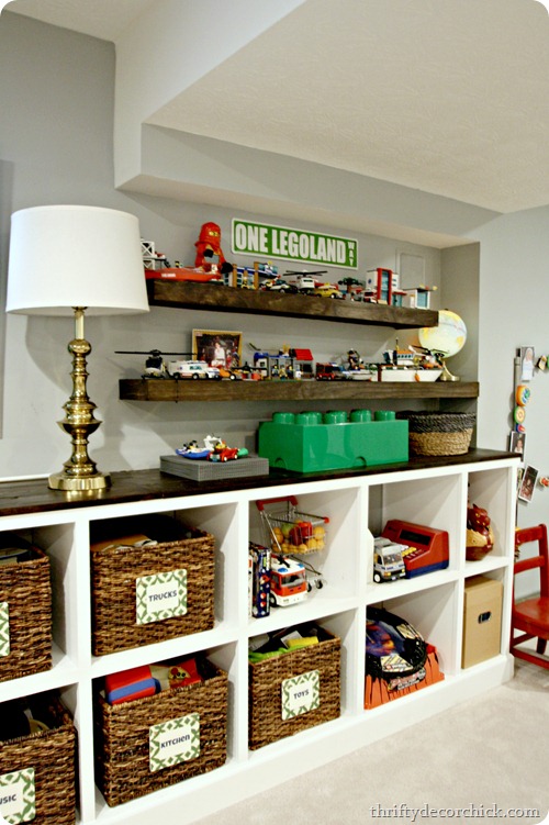 DIY floating shelves as Lego storage