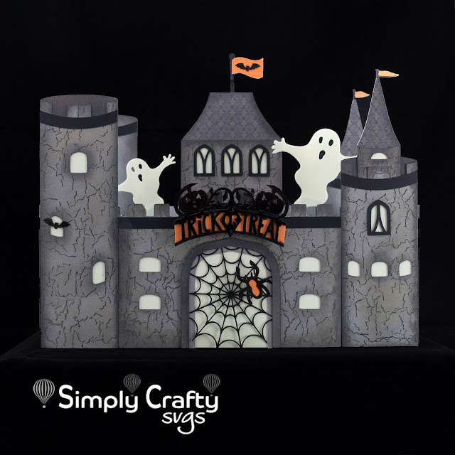 Haunted Halloween Castle by Janet Packer (Crafting Quine). Tutorial using Simply Crafty SVGs Dragon Castle Card. http://craftingquine.blogspot.co.uk