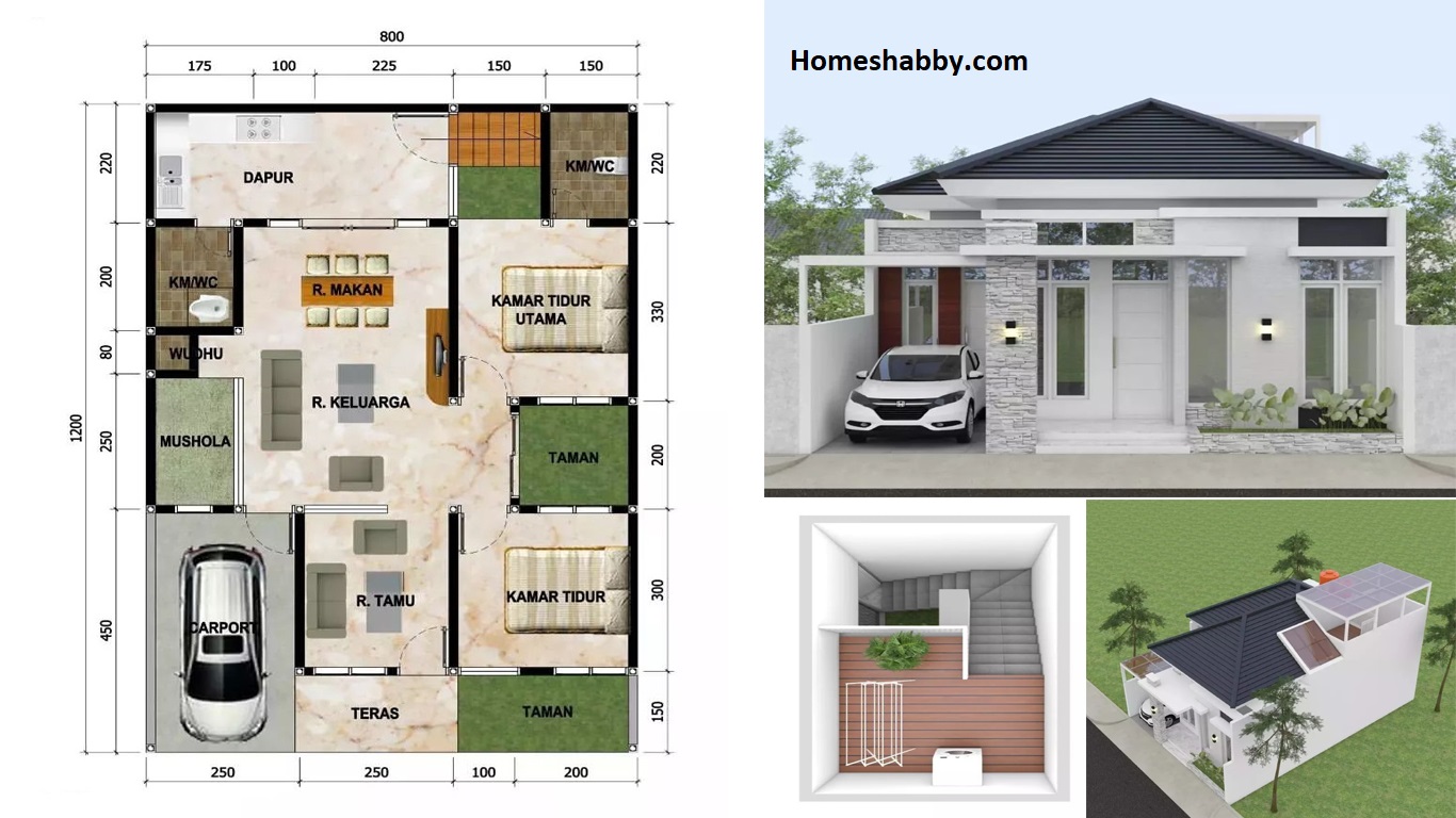 Desain Denah Rumah 1 Lantai dengan Rooftop Ukuran 8 x 12 Meter ~ Homeshabby.com : Design Home Plans, Home Decorating and Interior Design - Gambar Rumah Dan Denahnya 1 Lantai