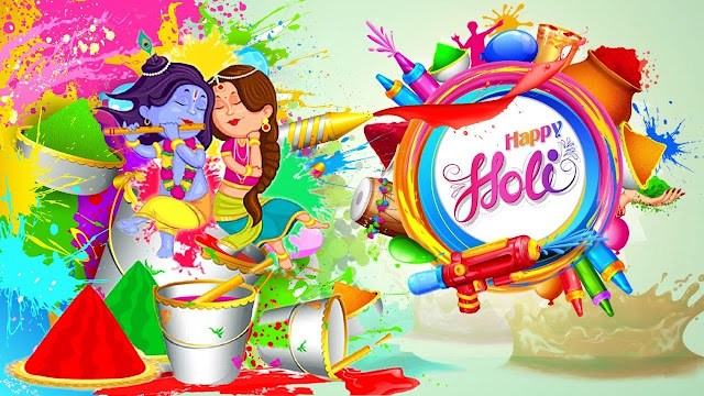 1280×720 Happy Holi HD image free download celebrate RadhaKrishna