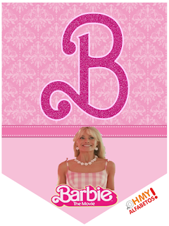 Película de Barbie: Banderines con Letras y Números en Glitter Fucsia para Descargar Gratis.