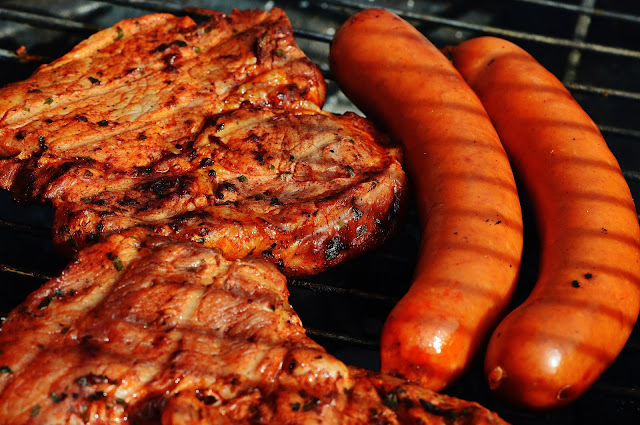 Barbecued Pork Steak and Sausages