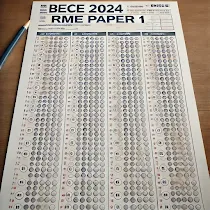 image of a multiple-choice answer sheet designed for the "BECE 2024 RME Paper 1