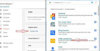 Blogger yatay üst menü