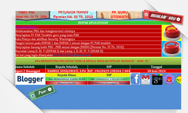 Aplikasi Dupak Lama dan Baru dengan Excel - PK Guru dan Kepala Sekolah Otomatis