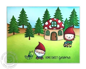 Sunny Studio Stamps: Home Sweet Gnome & Woodland Borders Mushroom House Card by Mendi Yoshikawa