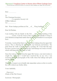 complaint letter to society for water leakage from terrace