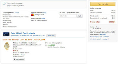 Phí Ship đồng hồ về VN từ Amazon chỉ 25 USD