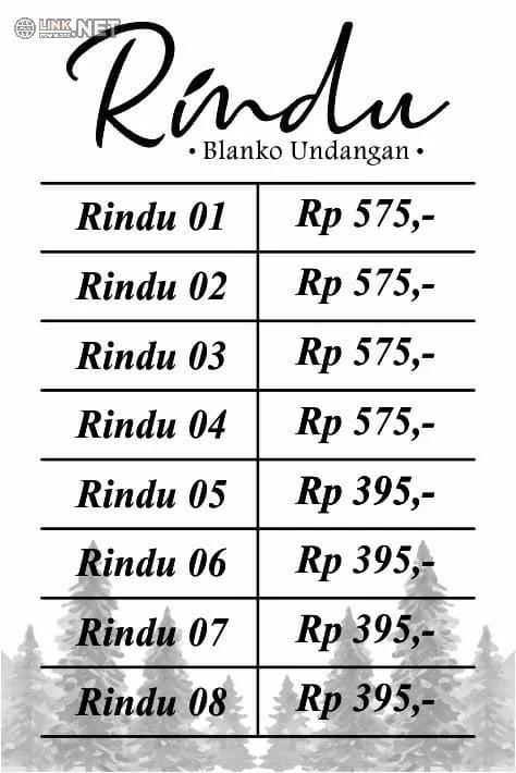 Harga Blangko Undangan Rindu