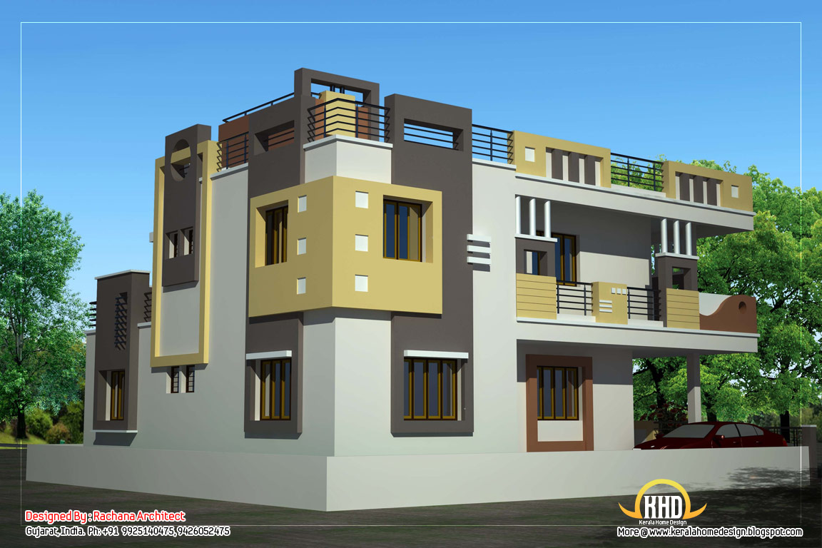 Duplex House  Plan  and Elevation  2878 Sq Ft Home  