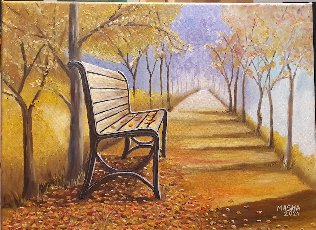Peinture sur toile Masha Un banc en automne