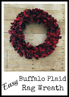 Vintage, Paint and more... a buffalo plaid rag wreath made easily with fabric strips tied to a wire wreath form