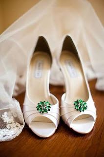 White and green court wedding shoes 