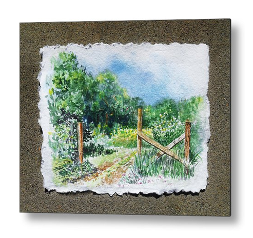 Landscape With The Gate And Garden On Handmade Watercolor Paper artist Irina Sztukowski