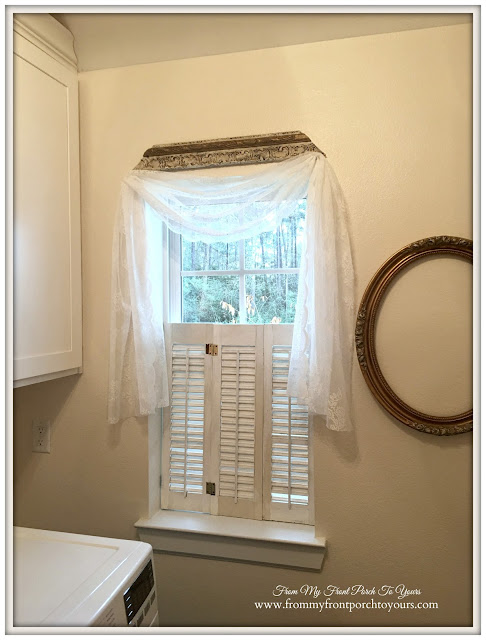 Farmhouse Laundry Room-Lace Curtain-French Farmhouse-From My Front Porch To Yours