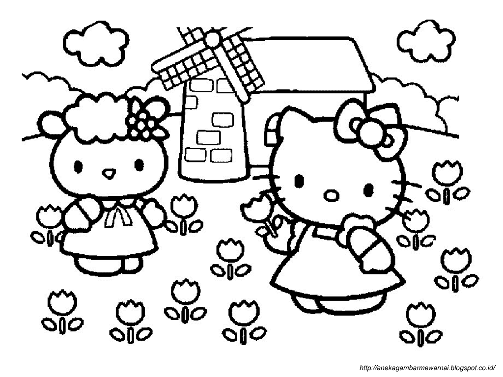 Gambar Mewarnai Hello Kitty Untuk Anak PAUD dan TK