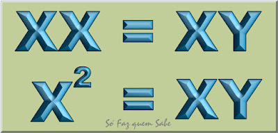 Quadro mostrando que xx=xy para demonstração de um absurdo matemático de que 2=1