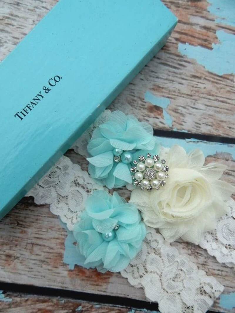 cinta-liga de casamento azul tiffany