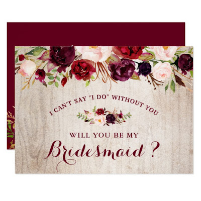  Rustic Burgundy Floral Will You Be My Bridesmaid Invitation