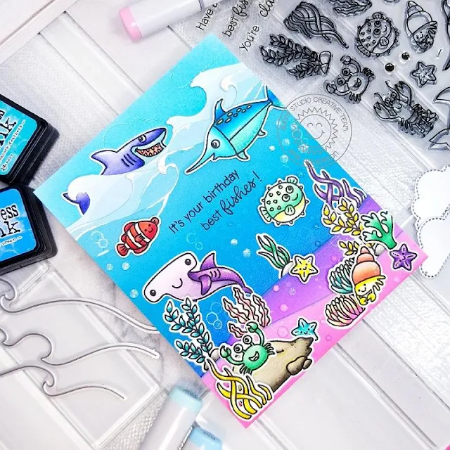 Sunny Studio Stamps: Best Fishes Catch A Wave Dies Magical Mermaids Ocean Themed Punny Birthday Card by Ana Anderson