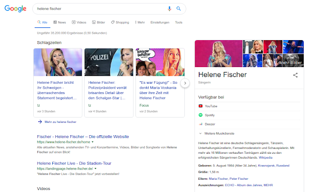 Beispiel für den Knowledge Graph auf Google