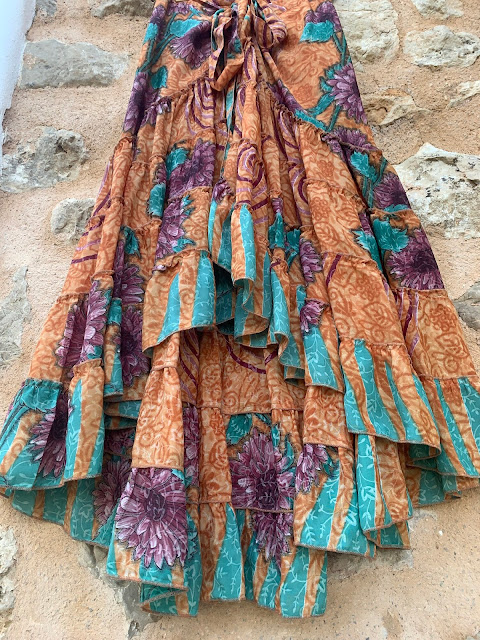 my midlife fashion, Somerset forage 100% vintage silk sari rah rah wrap skirt