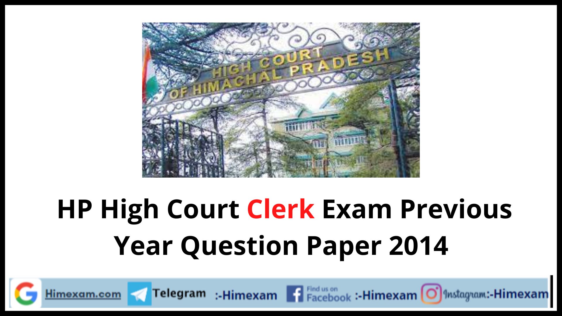 HP High Court Clerk Exam Previous Year Question Paper 2014