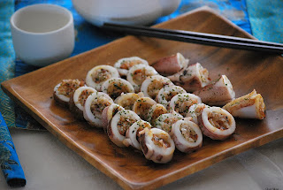 Calamares,cebolla confitada y un arroz japonés para Film &Food 