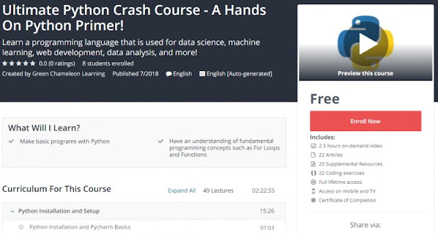 [100% Free] Ultimate Python Crash Course - A Hands On Python Primer!