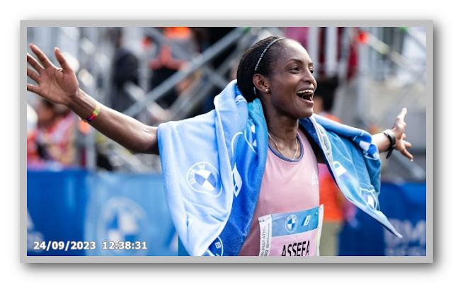 "العداءة الإثيوبية تيغيست أسيفا تحطم الرقم القياسي العالمي في سباق الماراثون"