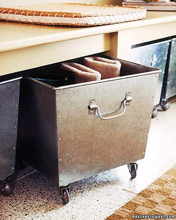 love these storage bins on casters. They would look so cure under a 