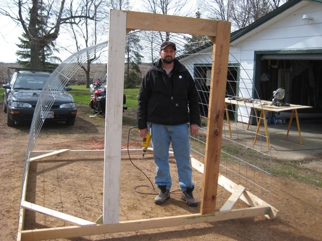 After the cattle panels came building the door frame, and the back 