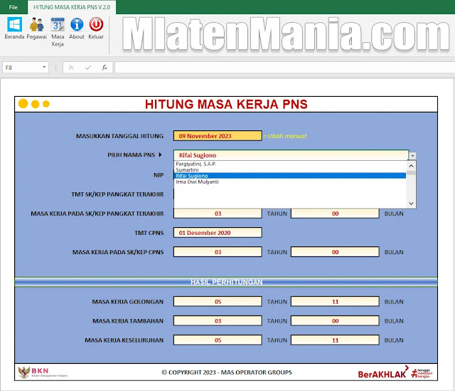 Download Aplikasi Hitung Masa Kerja Berbasis Excel V.2.0