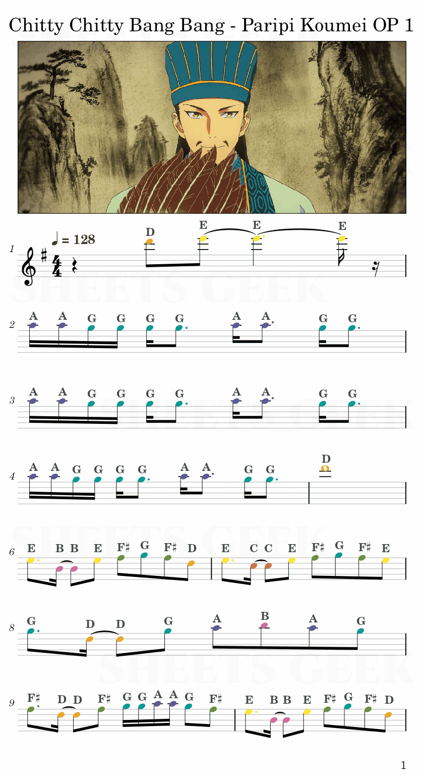 Chitty Chitty Bang Bang - Paripi Koumei Opening 1 Easy Sheet Music Free for piano, keyboard, flute, violin, sax, cello page 1