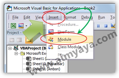  Gambar: Menyisipkan modul di di Microsoft VisualBasic for Application