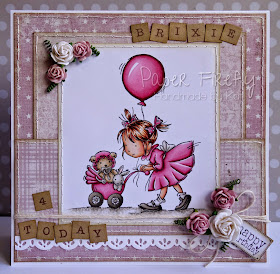 Pink and girly birthday card featuring 'afternoon stroll' stamp by LOTV