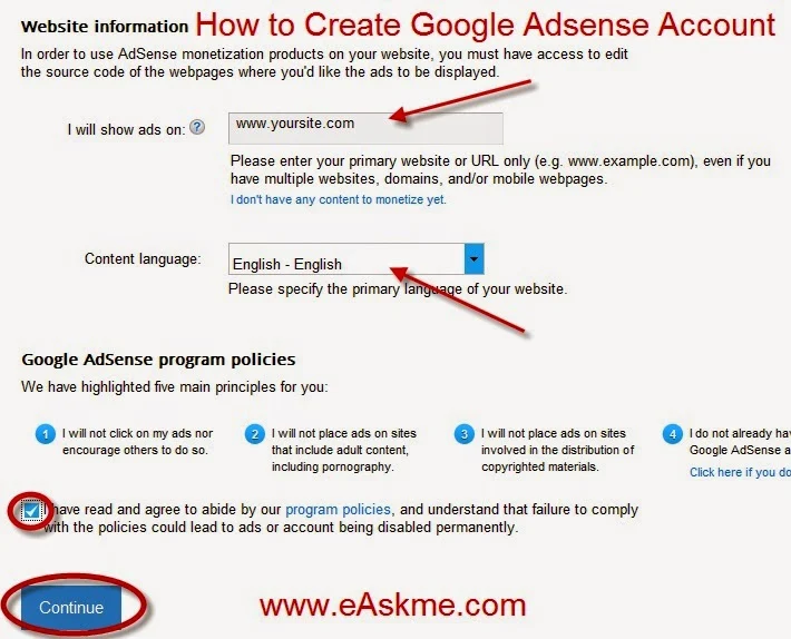 How to Create Google Adsense Account : eAskme