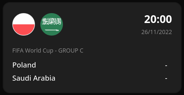 Watch Live FIFA Worlc CUP / Piala Dunia Qatar 2022 Poland vs Saudi Arabia at 20:00