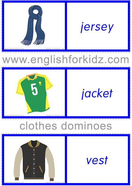 Printable clothes and accessories domino game for ESL students