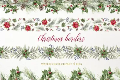 Watercolor Christmas Border Clipart