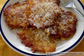 Shredded turnips flavored with freshly grated parmesan cheese and crispy bacon, bound up in these savory fritters, make an excellent dinner side dish or brunch entree.