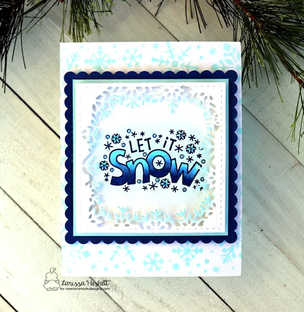 Let it Snow by Larissa Heskett for Newton's Nook Designs using Let it Snow, Frames Squared and Snowfall Stencil #letitsnow #newtonsnook #newtonsnookdesigns #snowfallstencil