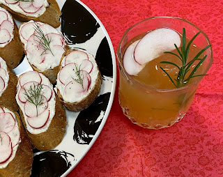 Photo of appetizers and cocktail from 2021 Christmas with Southern Living